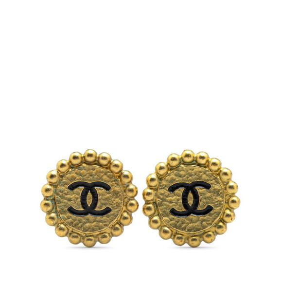 CHANEL Vintage Black Logo Earrings - Picture 1 of 4